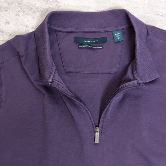 Perry Ellis Pima Cotton Polo Shirt Royal Purple Short Sleeve Golf Quarter Zip - Picture 4 of 9